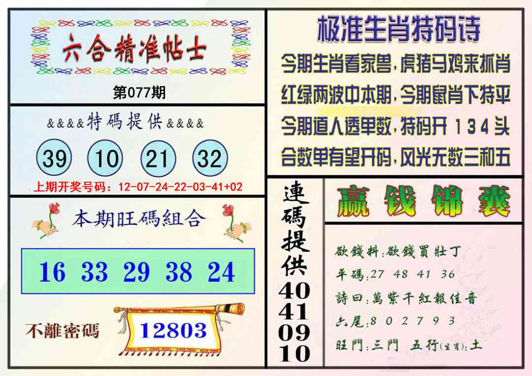 077期精准贴士[图]